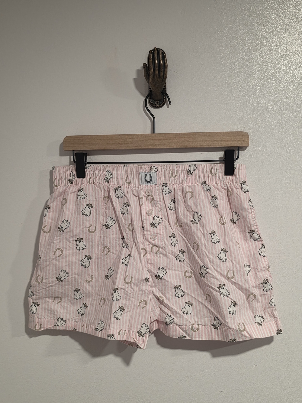 Better Together Dreamy Nights Pink Striped Ghost Cotton Boxer Shorts Size Med